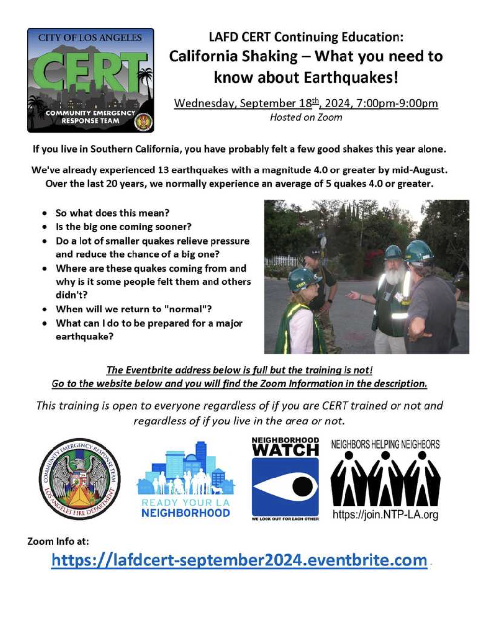 What you need to know about Earthquakes - Zoom - September 18th