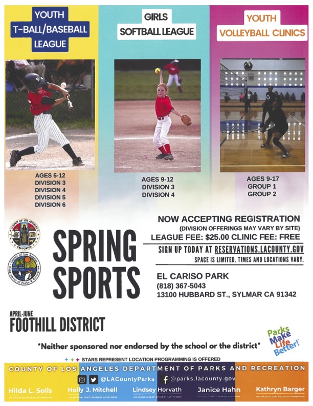 SPRING SPORTS • DEPORTES DE PRIMAVERA • El Cariso Park