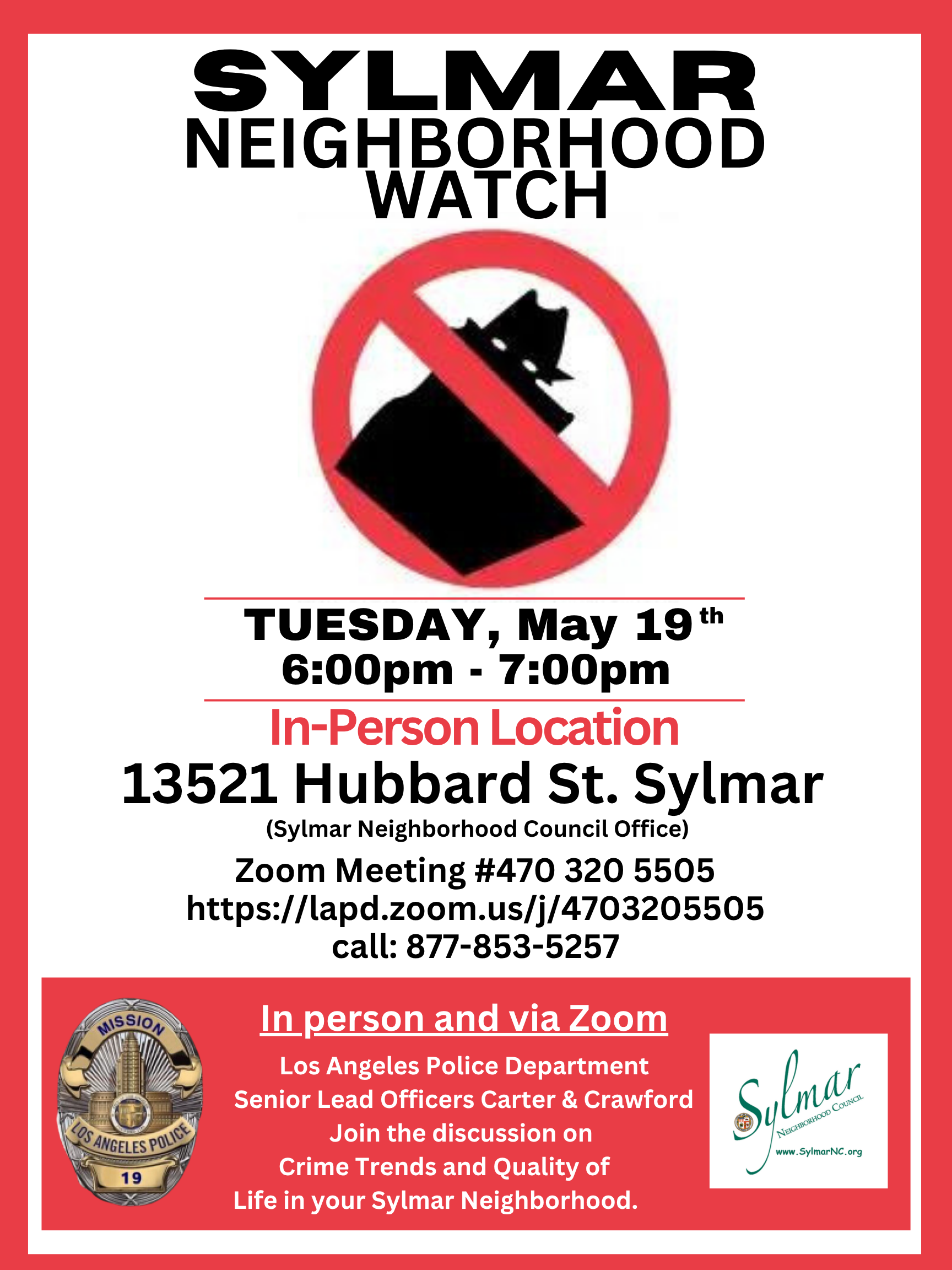 LAPD Community Watch Meeting - Tuesday, May 19th