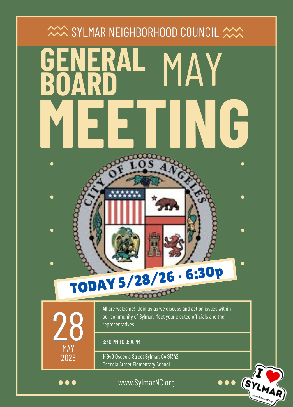Board Meeting TONIGHT - May 28, 6:30pm