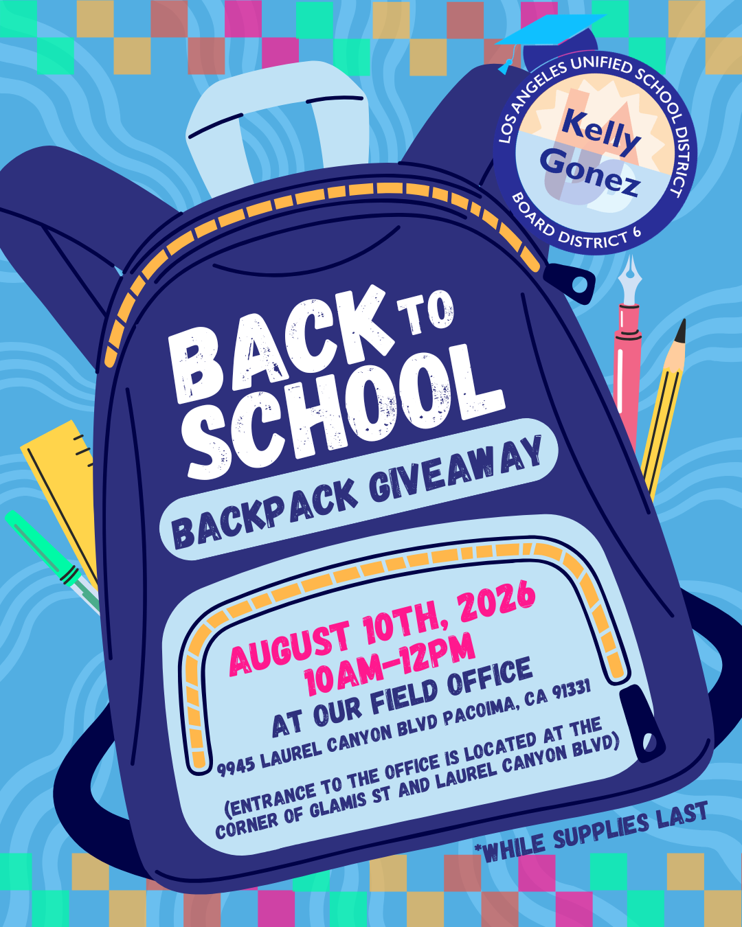 BACK-TO-SCHOOL BACKPACK GIVEAWAY!  August 10th