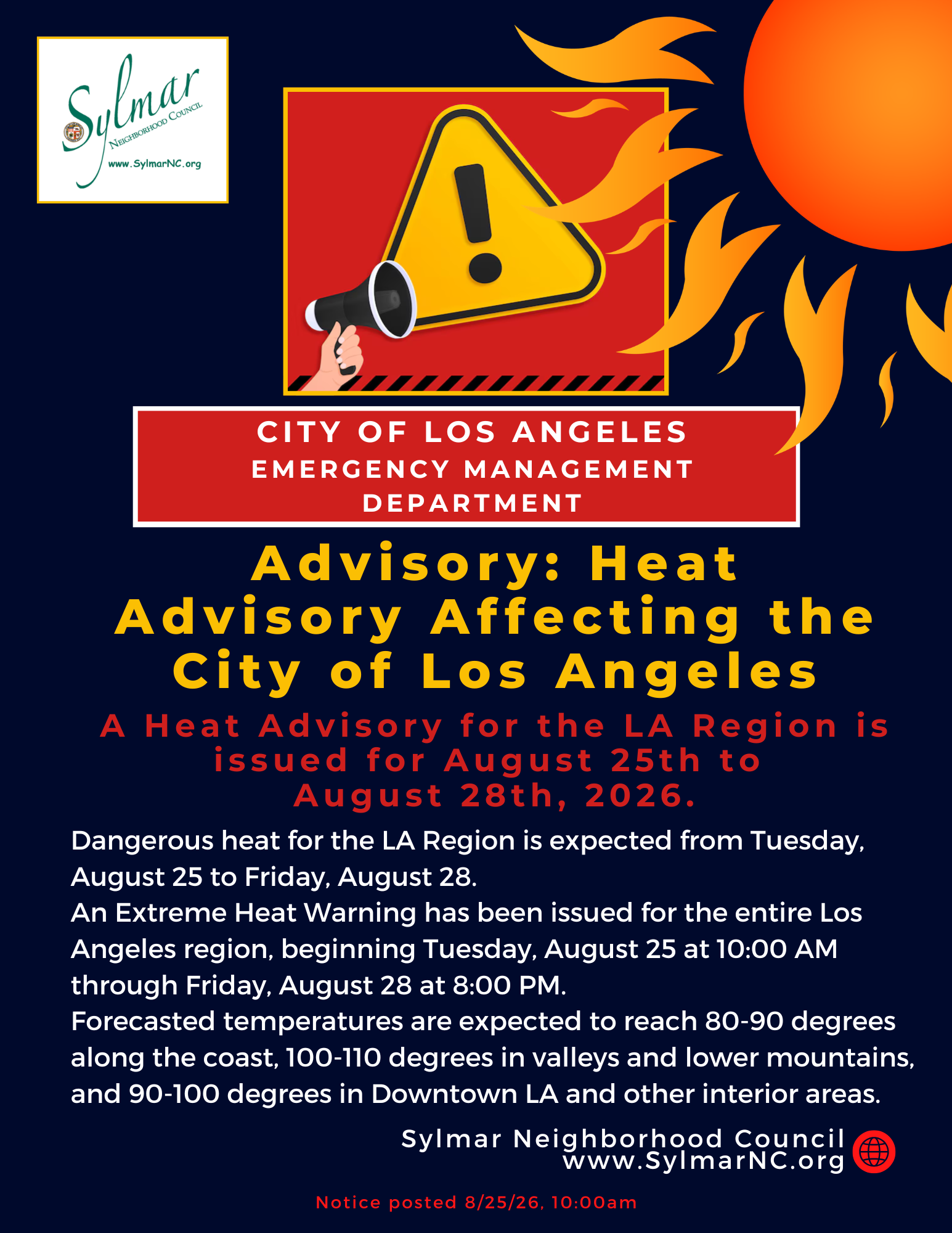 Advisory: Dangerous Heat Affecting the City of Los Angeles