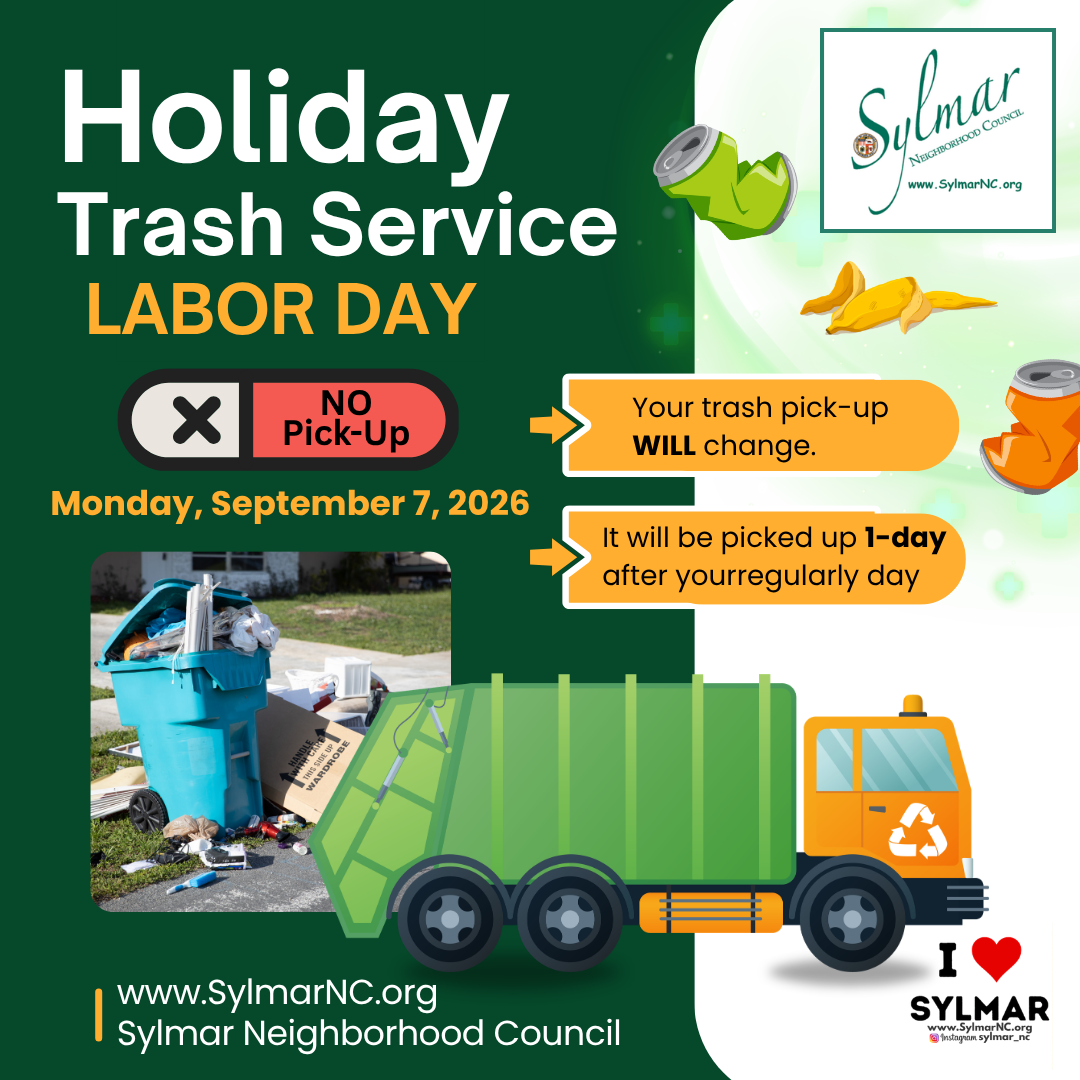 Trash Pick Up - Delayed (1day) for Labor Day - Mon. Sept. 7th, 2026
