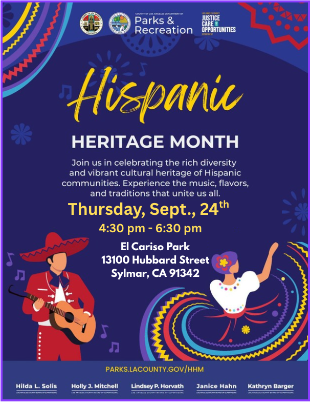El Cariso Park - Celebrate Hispanic Heritage Month - Thursday, Sept 24th, 4:30-6:30pm