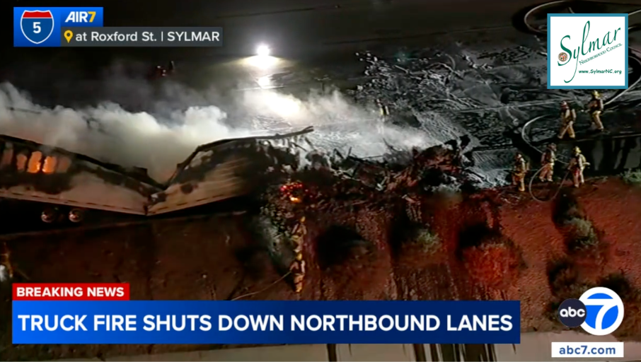 Semitrailer on fire shuts down part of 5 Freeway in Sylmar
